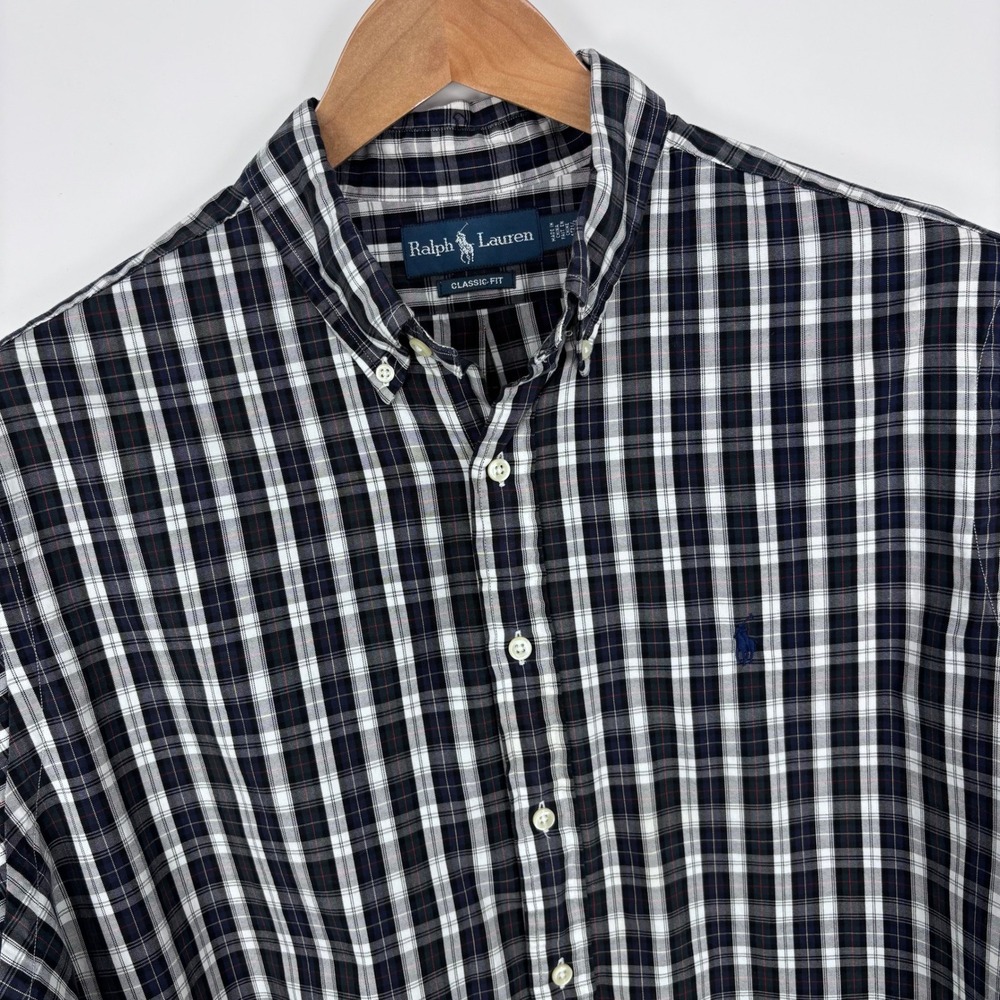 Polo Ralph Lauren Pinpoint Oxford Shirt Mens XXL (Tagged 17.5‎ 36-37) Navy Plaid